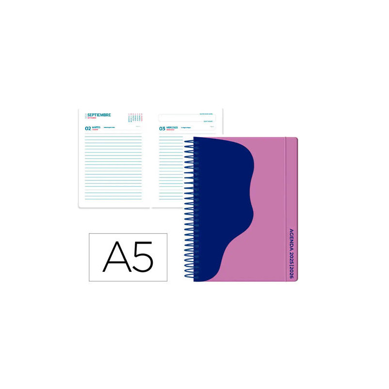 AGENDA ESCOLAR LIDERPAPEL 25-26 ESPIRAL WAVES MORADO DIA PAGINA A5 BILINGE PAPEL FSC 80 GR