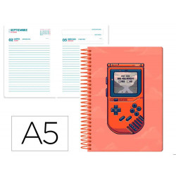 AGENDA ESCOLAR LIDERPAPEL 25-26 ESPIRAL GAME ON ROJO DIA PAGINA A5 BILINGE PAPEL FSC 80 GR
