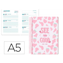 AGENDA ESCOLAR LIDERPAPEL 25-26 ESPIRAL PETITE FRESAS SEMANA VISTA A5 BILINGE PAPELFSC 80 GR