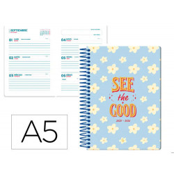 AGENDA ESCOLAR LIDERPAPEL 25-26 ESPIRAL PETITE FLORES SEMANA VISTA A5 BILINGE PAPELFSC 80 GR