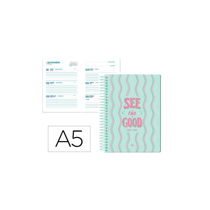 AGENDA ESCOLAR LIDERPAPEL 25-26 ESPIRAL PETITE LINEAS SEMANA VISTA A5 BILINGE PAPELFSC 80 GR