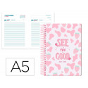 AGENDA ESCOLAR LIDERPAPEL 25-26 ESPIRAL PETITE FRESAS DIA PAGINA A5 BILINGE PAPEL FSC 80 GR