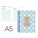 AGENDA ESCOLAR LIDERPAPEL 25-26 ESPIRAL PETITE FLORES DIA PAGINA A5 BILINGE PAPEL FSC 80 GR