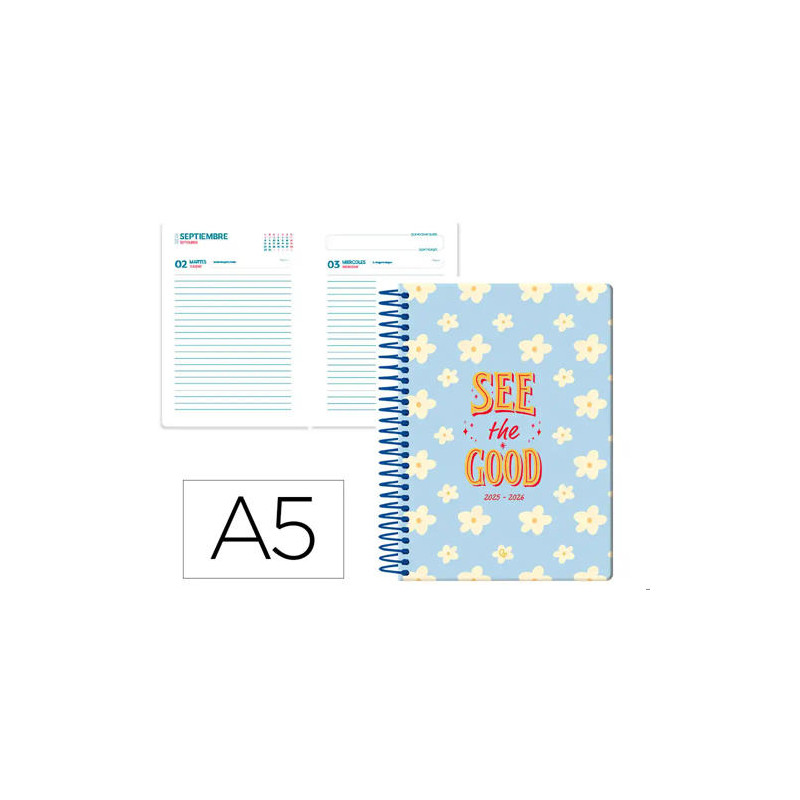 AGENDA ESCOLAR LIDERPAPEL 25-26 ESPIRAL PETITE FLORES DIA PAGINA A5 BILINGE PAPEL FSC 80 GR