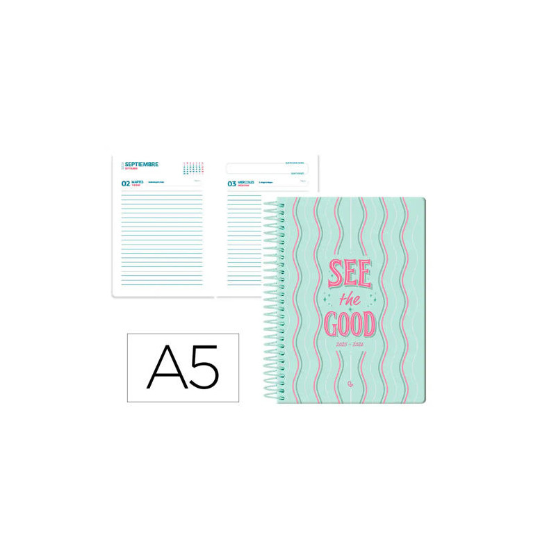 AGENDA ESCOLAR LIDERPAPEL 25-26 ESPIRAL PETITE LINEAS DIA PAGINA A5 BILINGE PAPEL FSC 80 GR