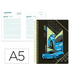 AGENDA ESCOLAR LIDERPAPEL 25-26 ESPIRAL CARS AZUL DIA PAGINA A5 BILINGE PAPEL FSC 80 GR