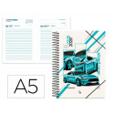 AGENDA ESCOLAR LIDERPAPEL 25-26 ESPIRAL CARS TURQUESA DIA PAGINA A5 BILINGE PAPEL FSC 80 GR