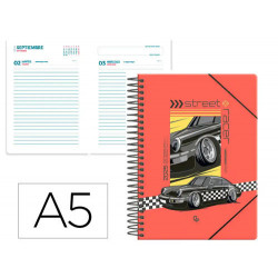 AGENDA ESCOLAR LIDERPAPEL 25-26 ESPIRAL CARS NEGRO DIA PAGINA A5 BILINGE PAPEL FSC 80 GR