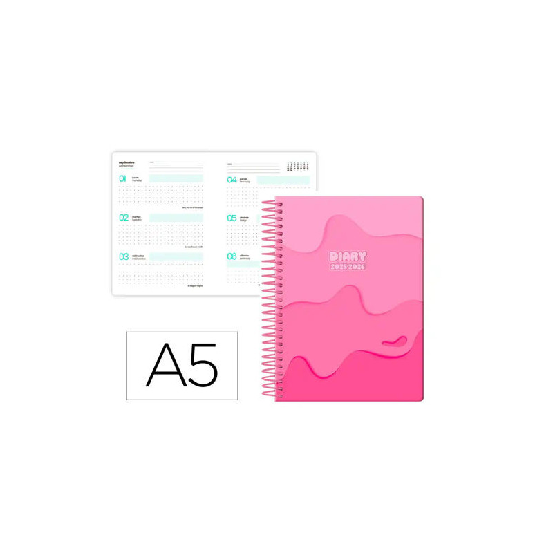 AGENDA ESCOLAR LIDERPAPEL 25-26 ESPIRAL MELTING ROSA SEMANA VISTA A5 BILINGE PAPELFSC 80 GR