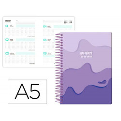 AGENDA ESCOLAR LIDERPAPEL 25-26 ESPIRAL MELTING MORADO SEMANA VISTA A5 BILINGE PAPELFSC 80 GR