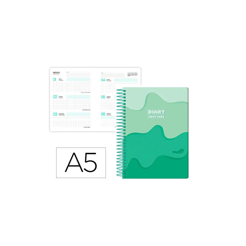 AGENDA ESCOLAR LIDERPAPEL 25-26 ESPIRAL MELTING VERDE SEMANA VISTA A5 BILINGE PAPELFSC 80 GR