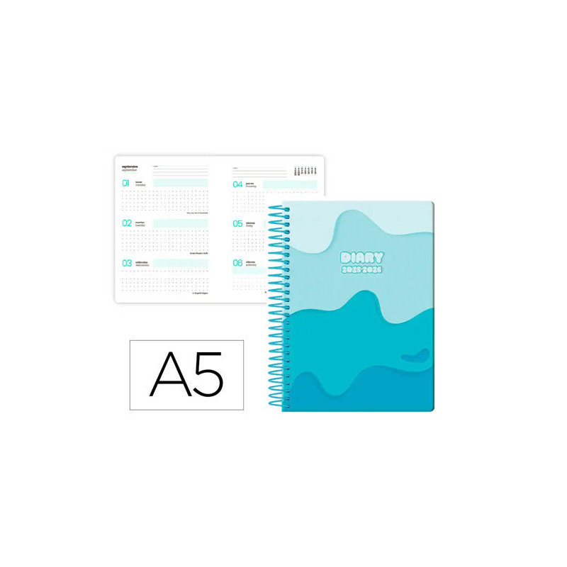 AGENDA ESCOLAR LIDERPAPEL 25-26 ESPIRAL MELTING AZUL SEMANA VISTA A5 BILINGE PAPELFSC 80 GR