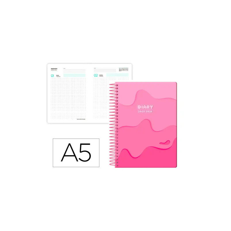 AGENDA ESCOLAR LIDERPAPEL 25-26 ESPIRAL MELTING ROSA DIA PAGINA A5 BILINGE PAPEL FSC 80 GR