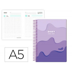 AGENDA ESCOLAR LIDERPAPEL 25-26 ESPIRAL MELTING MORADO DIA PAGINA A5 BILINGE PAPEL FSC 80 GR