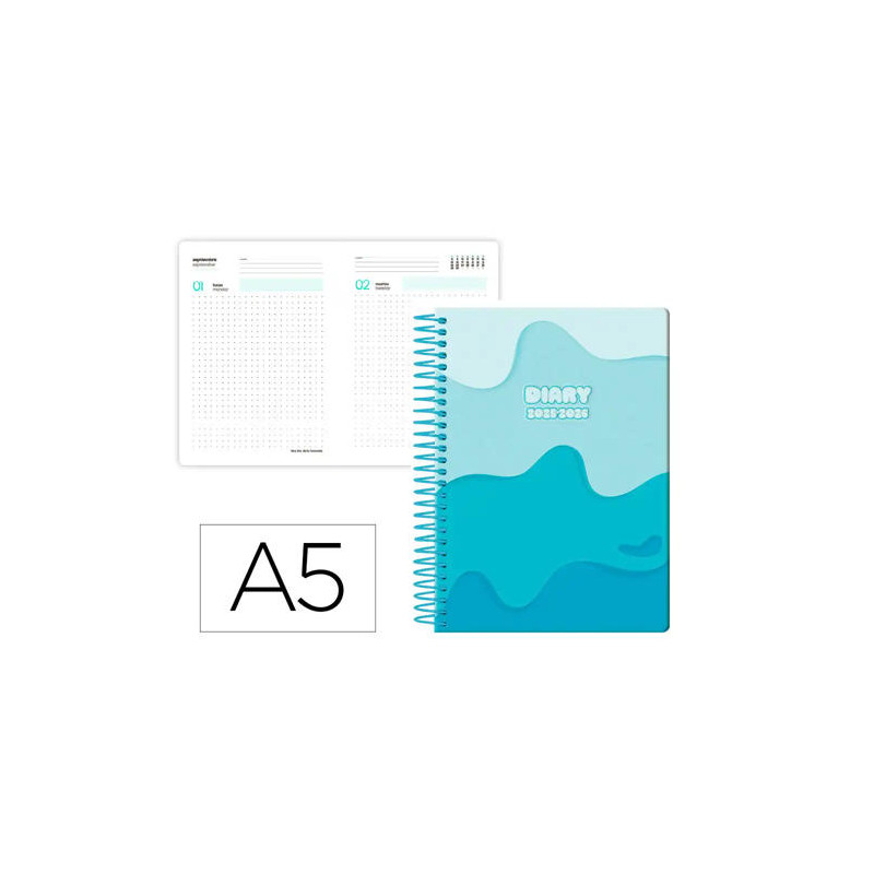AGENDA ESCOLAR LIDERPAPEL 25-26 ESPIRAL MELTING AZUL DIA PAGINA A5 BILINGE PAPEL FSC 80 GR