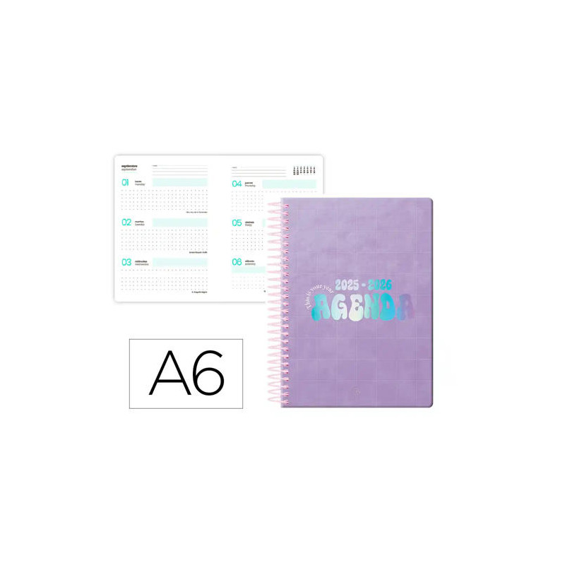 AGENDA ESCOLAR LIDERPAPEL 25-26 ESPIRAL KYMOLOS DIA PAGINA A6 BILINGE PAPEL FSC 80 GR