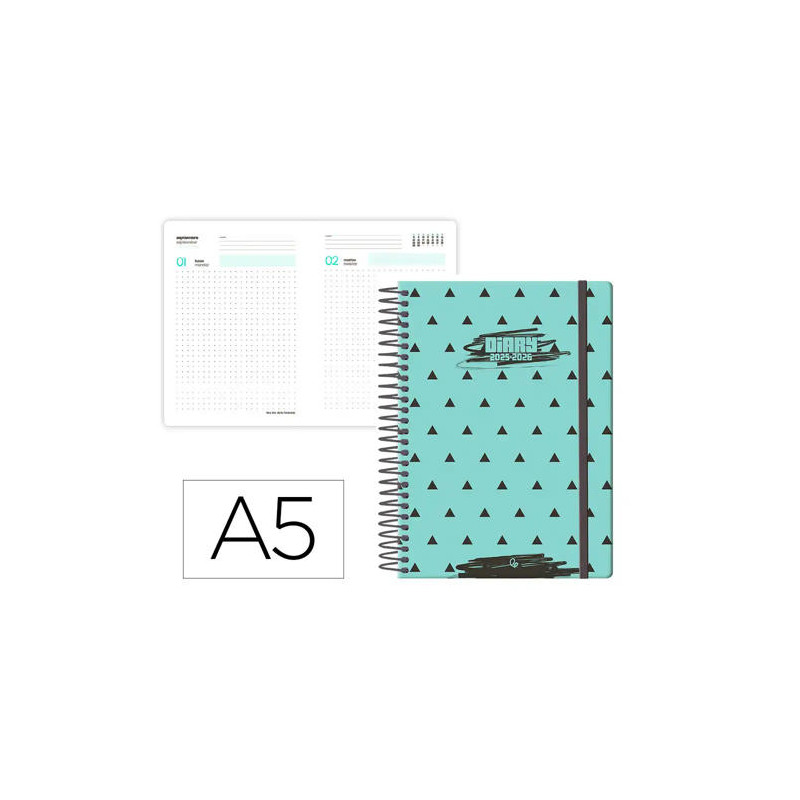 AGENDA ESCOLAR LIDERPAPEL 25-26 ESPIRAL PATTERNS TRIANGULOS DIA PAGINA A5 BILINGE PAPEL FSC
