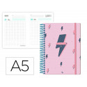 AGENDA ESCOLAR LIDERPAPEL 25-26 ESPIRAL PATTERNS RAYOS ROSA DIA PAGINA A5 BILINGE PAPEL FSC 80 GR
