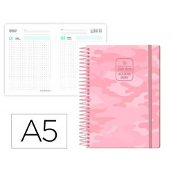 AGENDA ESCOLAR LIDERPAPEL 25-26 ESPIRAL PATTERNS MILITAR ROSA DIA PAGINA A5 BILINGE PAPEL FSC 80 GR