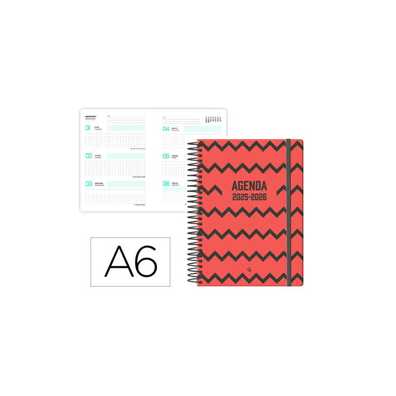 AGENDA ESCOLAR LIDERPAPEL 25-26 ESPIRAL PATTERNS ZIGZAG SEMANA VISTA A6 BILINGE PAPEL FSC 80 GR