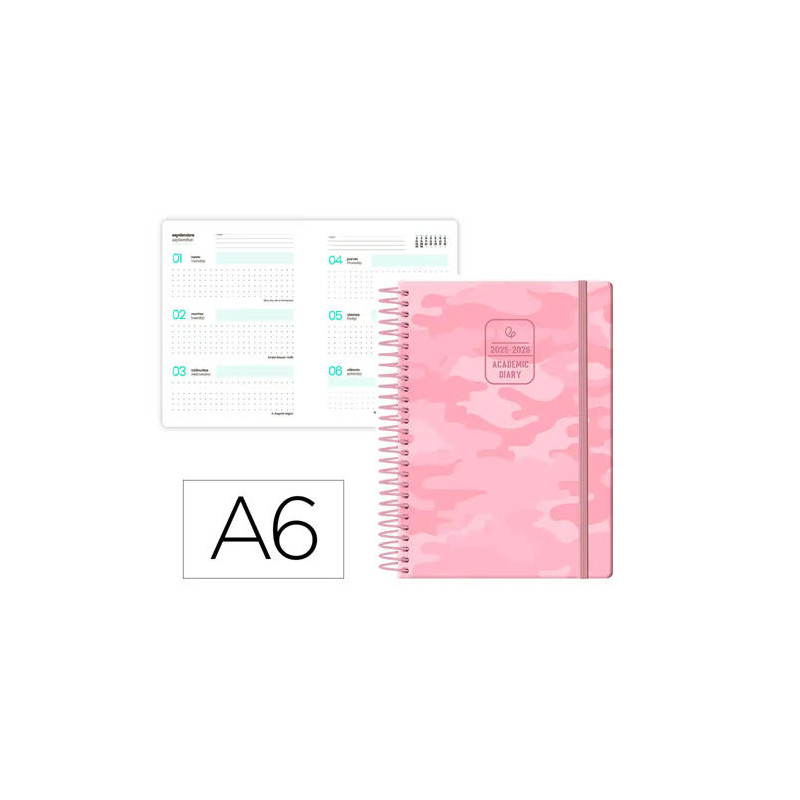 AGENDA ESCOLAR LIDERPAPEL CURSO 25-26 TEENS PATTERNS ABSTRACT PATTERN 6 SEMANA VISTA DIN A6 BILINGUE