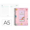 AGENDA ESCOLAR LIDERPAPEL 25-26 ESPIRAL PIXEL ROSA DIA PAGINA A5 BILINGE PAPEL FSC 80 GR