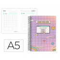 AGENDA ESCOLAR LIDERPAPEL 25-26 ESPIRAL PIXEL MORADO DIA PAGINA A5 BILINGE PAPEL FSC 80 GR