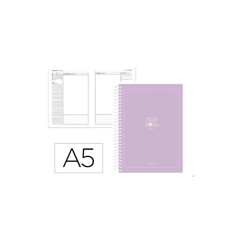 AGENDA ESCOLAR ANTARTIK 25-26 ESPIRAL ESSENTIALS MORADO DIA PAGINA A5 BILINGE PAPEL FSC 80 GR