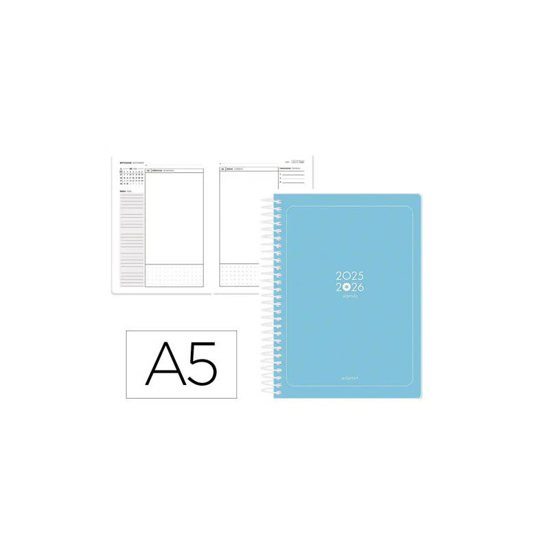 AGENDA ESCOLAR ANTARTIK 25-26 ESPIRAL ESSENTIALS AZUL DIA PAGINA A5 BILINGE PAPEL FSC 80 GR