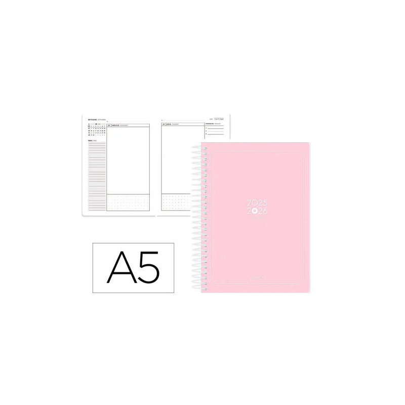 AGENDA ESCOLAR ANTARTIK 25-26 ESPIRAL ESSENTIALS ROSA DIA PAGINA A5 BILINGE PAPEL FSC 80 GR