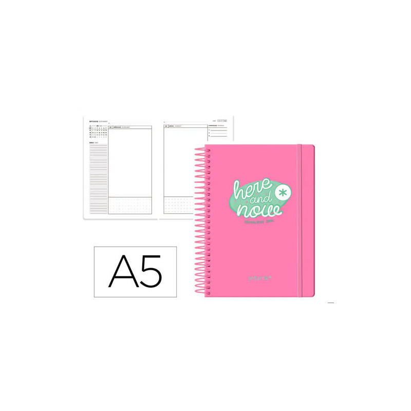 AGENDA ESCOLAR ANTARTIK 25-26 ESPIRAL HERE AND NOW ROSA DIA PAGINA A5 BILINGE PAPEL FSC 80 GR