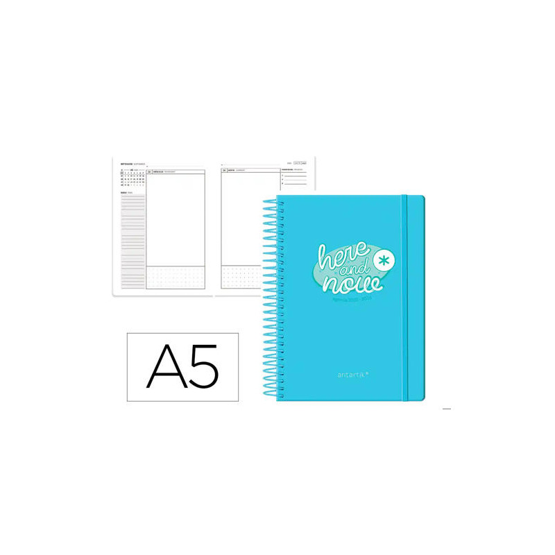 AGENDA ESCOLAR ANTARTIK 25-26 ESPIRAL HERE AND NOW AZUL DIA PAGINA A5 BILINGE PAPEL FSC 80 GR 80 GR