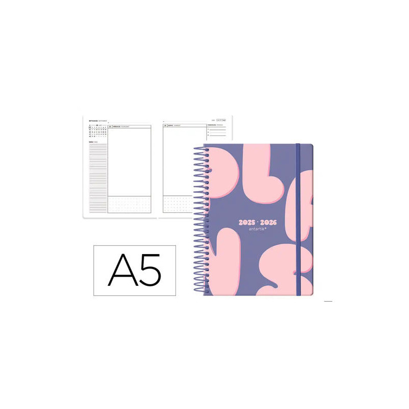 AGENDA ESCOLAR ANTARTIK 25-26 ESPIRAL PLANS MORADO DIA PAGINA A5 BILINGE PAPEL FSC 80 GR