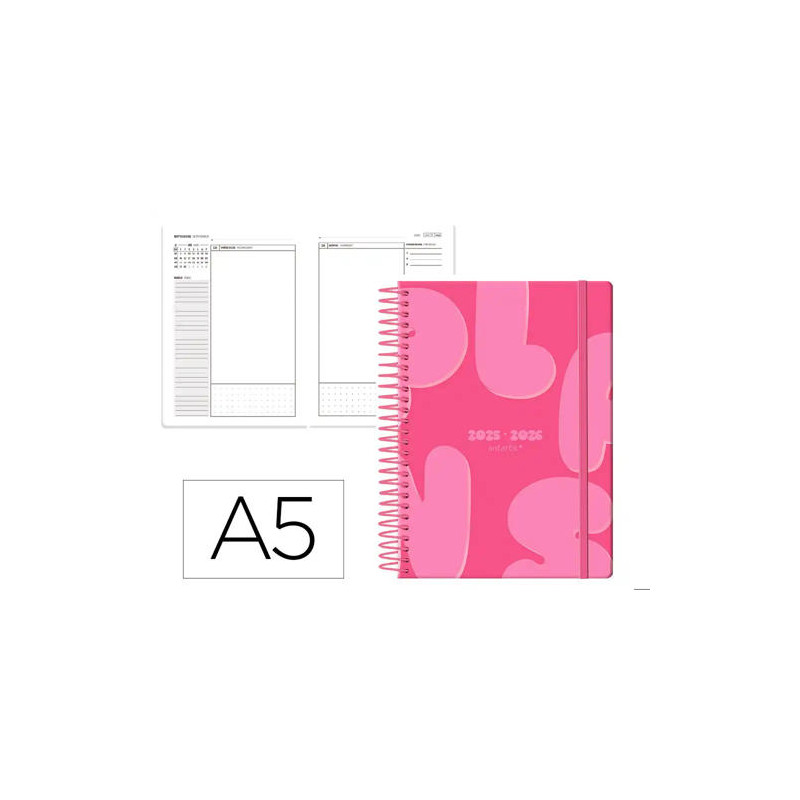 AGENDA ESCOLAR ANTARTIK 25-26 ESPIRAL PLANS ROSA FUCSIA DIA PAGINA A5 BILINGE PAPEL FSC 80 GR