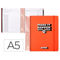 AGENDA ESCOLAR ANTARTIK 25-26 ESPIRAL NEON ROSA DIA PAGINA A5 BILINGE PAPEL FSC 80 GR