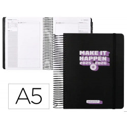 AGENDA ESCOLAR ANTARTIK 25-26 ESPIRAL NEON NEGRO DIA PAGINA A5 BILINGE PAPEL FSC 80 GR