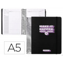 AGENDA ESCOLAR ANTARTIK 25-26 ESPIRAL NEON NEGRO DIA PAGINA A5 BILINGE PAPEL FSC 80 GR