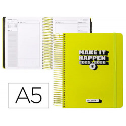 AGENDA ESCOLAR ANTARTIK 25-26 ESPIRAL NEON AMARILLO DIA PAGINA A5 BILINGE PAPEL FSC 80 GR