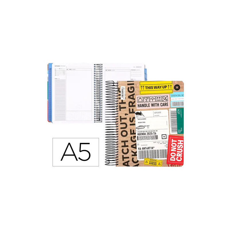 AGENDA ESCOLAR ANTARTIK 25-26 ESPIRAL CARGO DIA PAGINA A5 BILINGE PAPEL FSC 80 GR