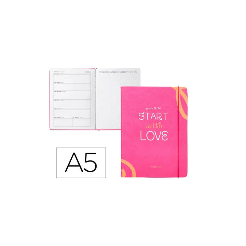 AGENDA ESCOLAR ANTARTIK 25-26 ENCUADERNADA GO! SIMIL PIEL FUCSIA SEMANA VISTA A5 BILINGE PAPEL FSC 