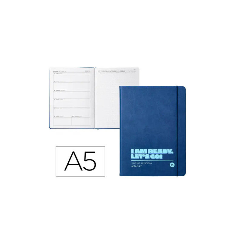 AGENDA ESCOLAR ANTARTIK 25-26 ENCUADERNADA GO! SIMIL PIEL AZUL OSCURO SEMANA VISTA A5 BILINGE PAPEL