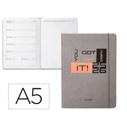 AGENDA ESCOLAR ANTARTIK 25-26 ENCUADERNADA GO! SIMIL PIEL GRIS SEMANA VISTA A5 BILINGE PAPEL FSC 80