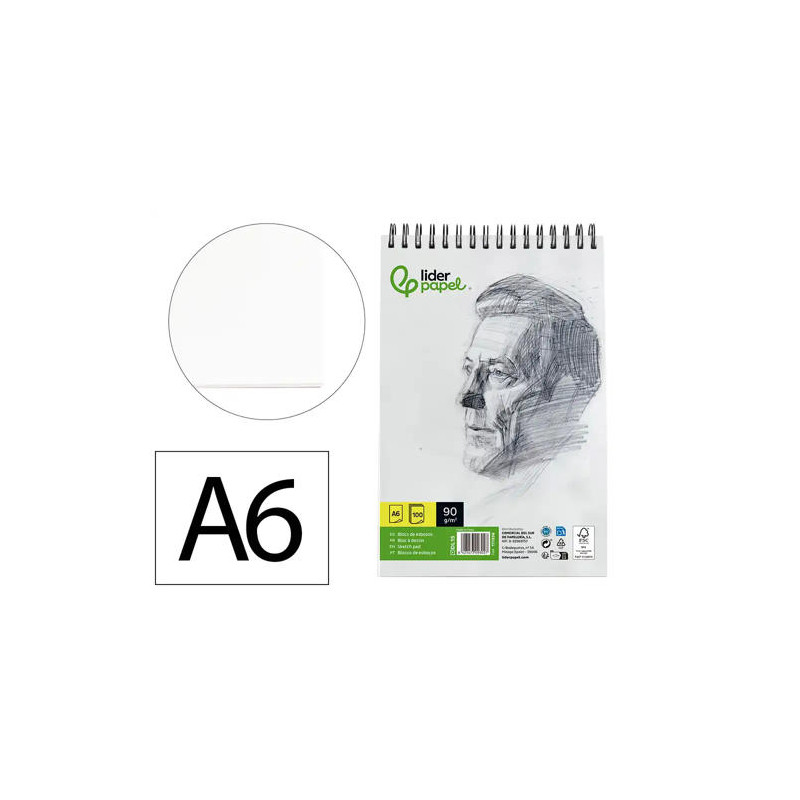 BLOC DIBUJO LIDERPAPEL ESBOZOS ESPIRAL DIN A6 105X148MM 100 HOJAS 90GR/M2 SIN RECUADRO