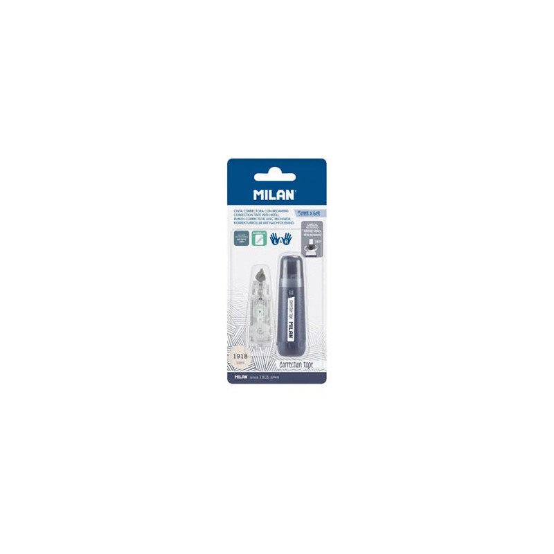 CINTA CORRECTORA MILAN 5 MM X 6 M COLECCION 430 SINCE 1918 AZUL MARINO BLISTER DE 1 UNIDAD + 1 RECAM