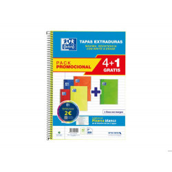 CUADERNO ESPIRAL OXFORD TAPA EXTRADURA FOLIO 80 HOJAS 90 GR RAYADO HORIZONTAL COLORES VIVOS PACK DE 