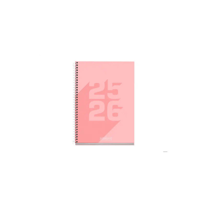AGENDA ESPIRAL ESCOLAR MIQUELRIUS BASIC DIN A5 SEMANA VISTA 25-26 TAPA CARTON FORRADO ROSA