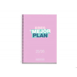 AGENDA ESPIRAL ESCOLAR MIQUELRIUS ACTIVA OCTAVO SEMANA VISTA 25-26 TAPA CARTON FORRADO LILA
