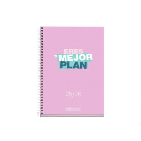 AGENDA ESPIRAL ESCOLAR MIQUELRIUS ACTIVA OCTAVO SEMANA VISTA 25-26 TAPA CARTON FORRADO LILA