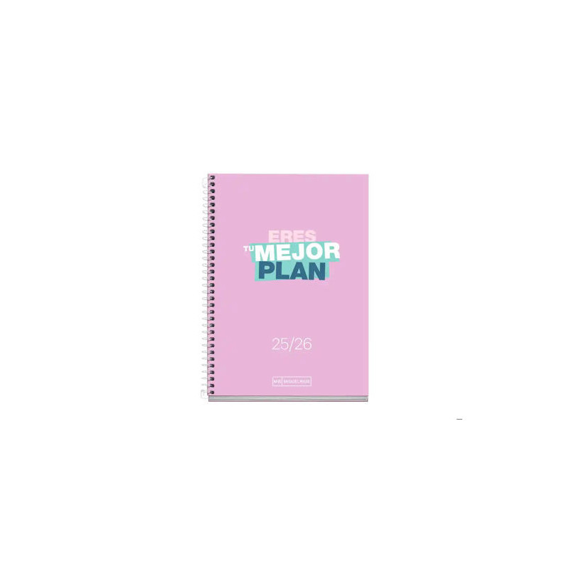 AGENDA ESPIRAL ESCOLAR MIQUELRIUS ACTIVA OCTAVO SEMANA VISTA 25-26 TAPA CARTON FORRADO LILA