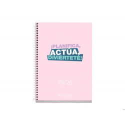 AGENDA ESPIRAL ESCOLAR MIQUELRIUS ACTIVA OCTAVO SEMANA VISTA 25-26 TAPA CARTON FORRADO ROSA